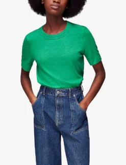 Whistles Rosa Double-trim Short-sleeved Cotton-jersey T-shirt -Reisi Clothing Shop R04145303 GREEN ALT02