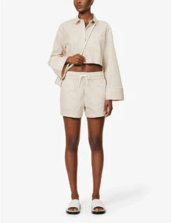 FRAME Drawstring Striped Cotton-blend Shorts -Reisi Clothing Shop R04146400 SANDMULTI ALT01