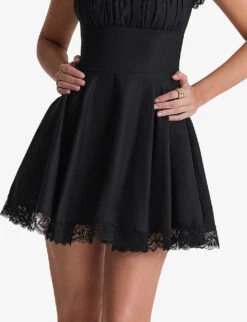 Kaia Square-neck A-line Woven Mini Dress -Reisi Clothing Shop R04146887 BLACK ALT04