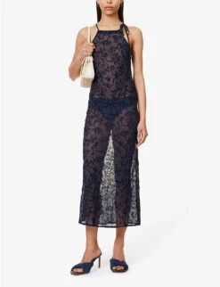 Folegandros Floral-pattern Woven Midi Dress -Reisi Clothing Shop R04147070 NAVY ALT01