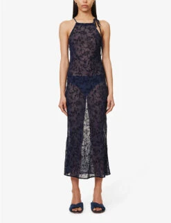 Folegandros Floral-pattern Woven Midi Dress -Reisi Clothing Shop R04147070 NAVY ALT02