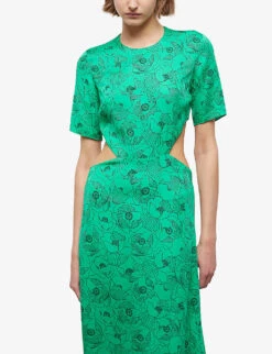THE KOOPLES Floral-print Cut-out Woven Midi Dress 9 THE KOOPLES Floral-print Cut-out Woven Midi Dress -Reisi Clothing Shop R04147351 GRN01 ALT02