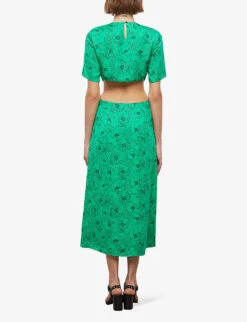 THE KOOPLES Floral-print Cut-out Woven Midi Dress 10 THE KOOPLES Floral-print Cut-out Woven Midi Dress -Reisi Clothing Shop R04147351 GRN01 ALT03