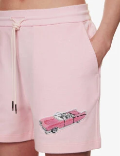 Car-appliquéd Mid-rise Cotton Shorts -Reisi Clothing Shop R04147508 LTPINK ALT04