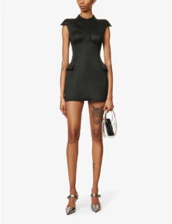 Coperni Structured-cups A-line Woven Mini Dress -Reisi Clothing Shop R04147543 BLACKBLACK ALT01