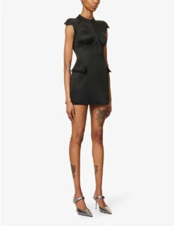 Coperni Structured-cups A-line Woven Mini Dress -Reisi Clothing Shop R04147543 BLACKBLACK ALT02