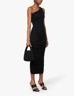 GOOD AMERICAN Ruched One-shoulder Stretch-rayon Maxi Dress -Reisi Clothing Shop R04147933 BLACK001 ALT02