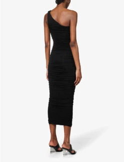 GOOD AMERICAN Ruched One-shoulder Stretch-rayon Maxi Dress -Reisi Clothing Shop R04147933 BLACK001 ALT04