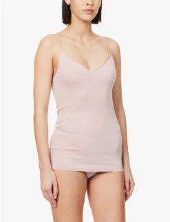 HANRO Seamless Spaghetti-strap Cotton-jersey Top -Reisi Clothing Shop R04148502 PALEPINK ALT02