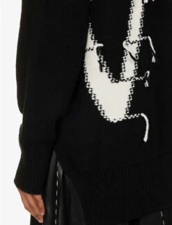 Oversized Logo-pattern Wool Knitted Cardigan -Reisi Clothing Shop R04148953 BLACKWHITE ALT04