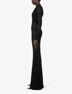 Polo-neck Long-sleeved Knitted Maxi Dress -Reisi Clothing Shop R04148963 BLACKWHITE ALT02