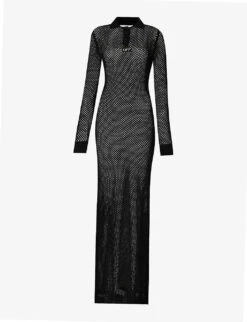 Polo-neck Long-sleeved Knitted Maxi Dress