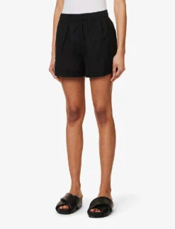 Emery Mid-rise Cotton And Linen-blend Shorts -Reisi Clothing Shop R04149653 BLACK ALT02