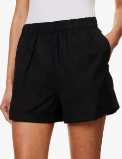Emery Mid-rise Cotton And Linen-blend Shorts -Reisi Clothing Shop R04149653 BLACK ALT04