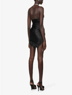 V-neck Lace-trim Silk-blend Mini Dress -Reisi Clothing Shop R04149713 BLACK ALT03