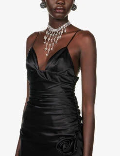 V-neck Lace-trim Silk-blend Mini Dress -Reisi Clothing Shop R04149713 BLACK ALT04