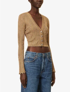 Metallic Crystal-embellished Woven-blend Cardigan -Reisi Clothing Shop R04149718 GOLD ALT02