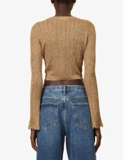 Metallic Crystal-embellished Woven-blend Cardigan -Reisi Clothing Shop R04149718 GOLD ALT03