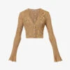 Metallic Crystal-embellished Woven-blend Cardigan 2 Metallic Crystal-embellished Woven-blend Cardigan -Reisi Clothing Shop R04149718 GOLD M