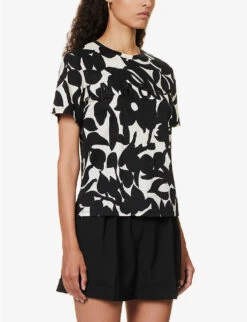 Weekend Max Mara Cerchio Floral-pattern Cotton T-shirt -Reisi Clothing Shop R04151220 BLACK ALT02