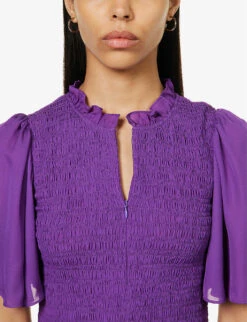 ME AND EM Shirred-bodice Ruffle-trim Silk Maxi Dress -Reisi Clothing Shop R04151485 INTENSEVIOLET ALT04