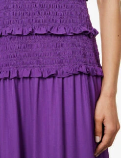 ME AND EM Shirred-bodice Ruffle-trim Silk Maxi Dress -Reisi Clothing Shop R04151485 INTENSEVIOLET ALT05
