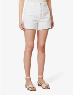 ME AND EM Frayed High-rise Organic-denim Shorts -Reisi Clothing Shop R04151521 WHITE ALT02