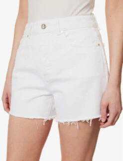 ME AND EM Frayed High-rise Organic-denim Shorts -Reisi Clothing Shop R04151521 WHITE ALT04