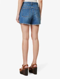 ME AND EM High-rise Distressed-panel Denim Shorts -Reisi Clothing Shop R04151522 BLUE ALT03