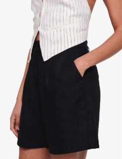 Fidel Tabbed Linen Shorts -Reisi Clothing Shop R04151537 BLACK ALT04