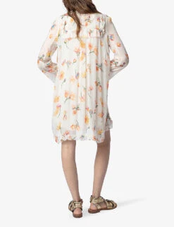 Zadig & Voltaire Rackel Floral-print Asymmetric-hem Woven Mini Dress -Reisi Clothing Shop R04151968 MASTIC ALT02