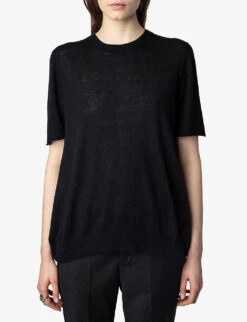 Zadig & Voltaire Ida Signature-wings Cashmere Top -Reisi Clothing Shop R04151983 NOIR ALT04