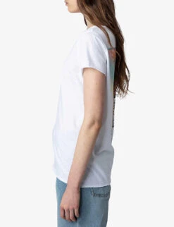 Zadig & Voltaire Henley Lion Palm Photo-print Organic-cotton T-shirt -Reisi Clothing Shop R04151992 BLANC ALT02