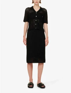 THEORY Textured Short-sleeved Cotton Knitted Shirt -Reisi Clothing Shop R04152404 BLACK ALT01