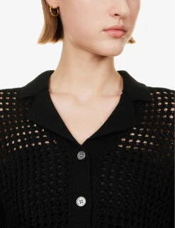 THEORY Textured Short-sleeved Cotton Knitted Shirt -Reisi Clothing Shop R04152404 BLACK ALT04