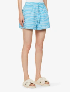 Ganni Tiger-print Drawstring-waist Organic-cotton Shorts -Reisi Clothing Shop R04152882 ETHEREALBLUE ALT02