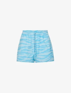 Ganni Tiger-print Drawstring-waist Organic-cotton Shorts