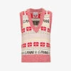 Ganni Logo Intarsia-knit V-neck Recycled Wool-blend Knitted Vest -Reisi Clothing Shop R04152912 MULTICOLOUR M
