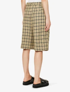 Ganni Checked Mid-rise Organic Cotton-blend Shorts -Reisi Clothing Shop R04152920 TENDERSHOOTS ALT03