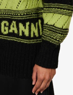 Ganni Logo-knit Striped Organic-wool Cardigan -Reisi Clothing Shop R04152924 BLACK ALT04