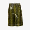 Ganni Snake-print Wide-leg Faux-leather Shorts -Reisi Clothing Shop R04152927 SPINACHGREEN M