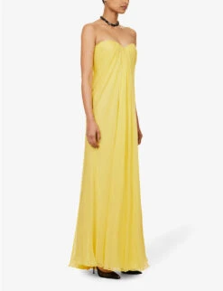 Alexander McQueen Sweetheart-neck Draped Silk Maxi Dress -Reisi Clothing Shop R04153248 BRIGHTYELLOW ALT02