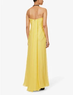 Alexander McQueen Sweetheart-neck Draped Silk Maxi Dress -Reisi Clothing Shop R04153248 BRIGHTYELLOW ALT03