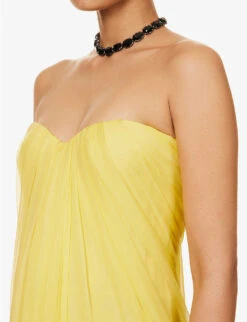 Alexander McQueen Sweetheart-neck Draped Silk Maxi Dress -Reisi Clothing Shop R04153248 BRIGHTYELLOW ALT04
