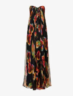 Alexander McQueen Orchid-print Corset-bodice Silk Maxi Dress