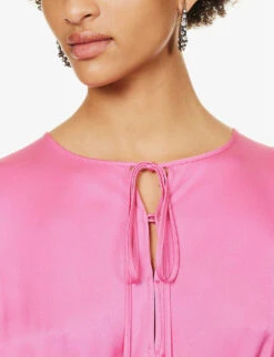 Alexander McQueen Asymmetric-hem Ruffle-trim Silk Midi Dress 14 Alexander McQueen Asymmetric-hem Ruffle-trim Silk Midi Dress -Reisi Clothing Shop R04153262 PSYCHEDELICPINK ALT05