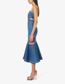Alexander McQueen Slash Cut-out Stretch-denim Midi Dress -Reisi Clothing Shop R04153278 BLUESTONEWASH ALT02