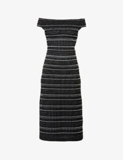 Alexander McQueen Off-the-shoulder Stripe Knitted Midi Dress