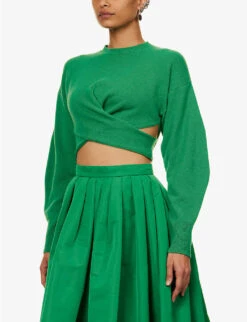 Alexander McQueen Twist-design Cropped Mohair Wool-blend Knitted Jumper -Reisi Clothing Shop R04153288 BRIGHTGREEN ALT02