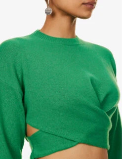 Alexander McQueen Twist-design Cropped Mohair Wool-blend Knitted Jumper -Reisi Clothing Shop R04153288 BRIGHTGREEN ALT04